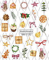 Слайдер дизайн для нігтів з білою підкладкою та малюнком мікс SM-1132 Новий Рік зима