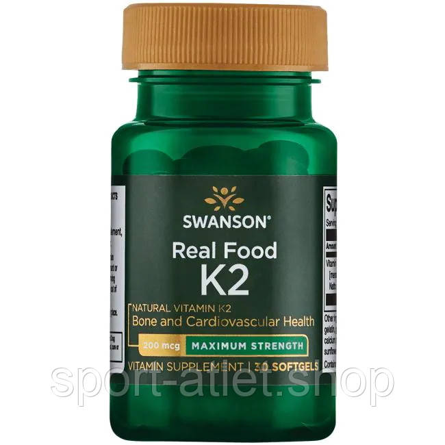 Вітаміни та мінерали Swanson Vitamin K2 200 mcg Real Food, 30 капсул