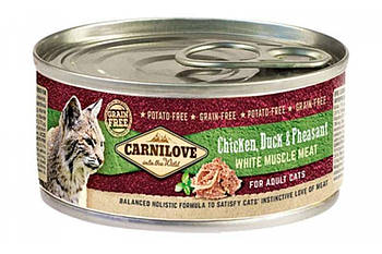 Корм у консервах для кота Вологий корм для котів Carnilove Chicken, Duck&Pheasant 100 г (курка, качка, фазан)