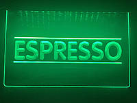 Светодиодная Лед вывеска Кофе (Табличка Espresso) Зеленая