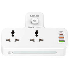 Розгалужувач мережевий LDNIO SC2311 LED лампа 2 розетки, 2USB, 1Type-C білий