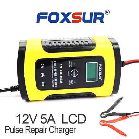 Зарядний імпульсний пристрій автомобільного акумулятора Foxsur 12V 5A, 4-100 Ач (АКБ), фото 1
