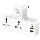 Розгалужувач мережевий LDNIO SC2311 LED лампа 2 розетки, 2USB, 1Type-C білий (SH018044), фото 4