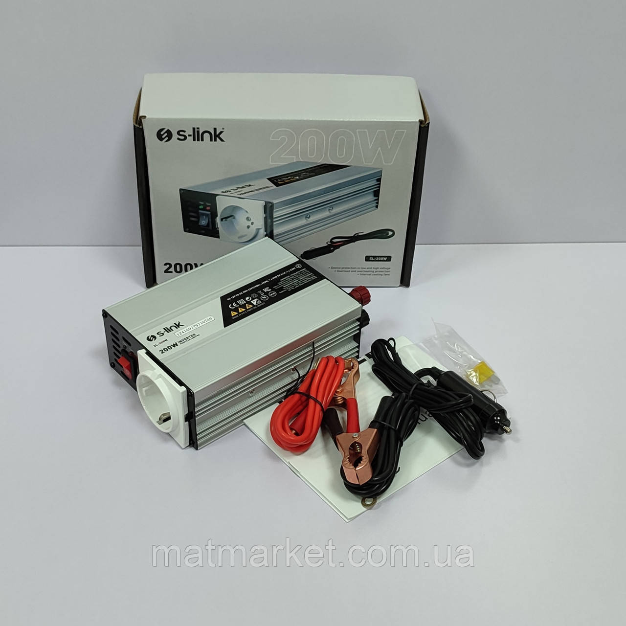 Інвертор, перетворювач напруги S-Link 200W 12V-220 V, портативний, фото 1