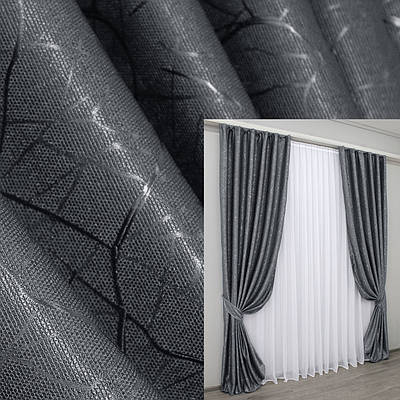 Комплект штор (2шт. 1,5х2,75м.) льон рогожка, колекція "Савана". Колір графітовий. Код 636ш 30-385