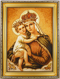 Богородиця і-03 Ікона "Божої Матері" з бурштину розмір  20*30 см