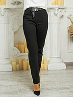 Укороченные черные трикотажные брюки на байке большого размера 48, 50, 52, 54, 56, 58