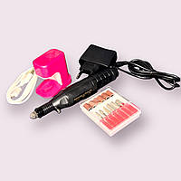 Набор мини фрезер-ручка и лампа для одного пальца с юсб кабелем розово/черный