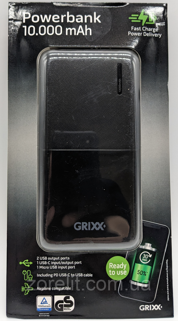 Powerbank Grixx 10000 mAh швидка зарядка Fast charge