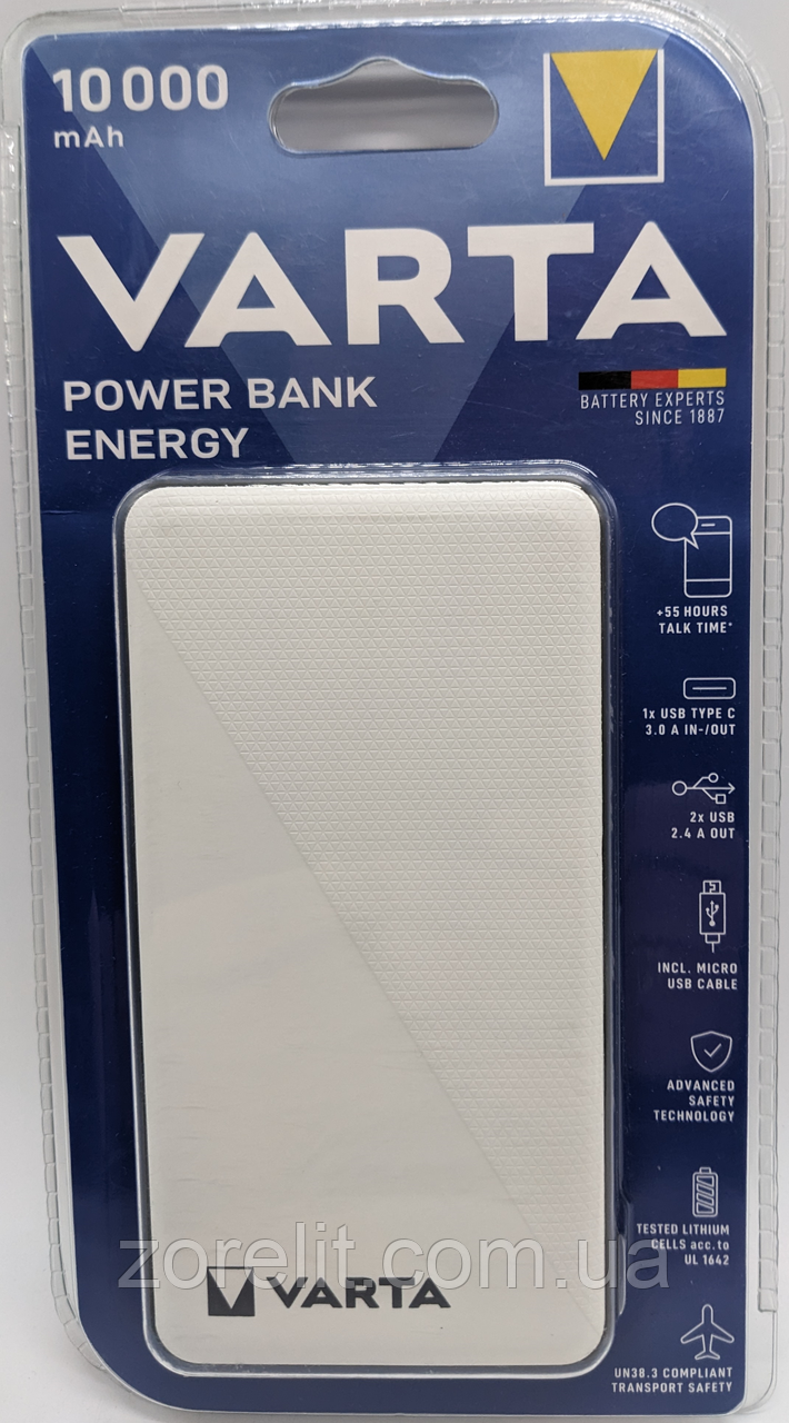 Повербанк Varta 10000mAh 2×USB White, фото 1