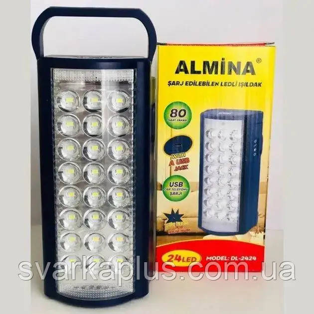 Фонарь аккумуляторный светодиодный с повербанком Almina DL-2424 24 LED белый, работа до 80 часов - фото 3 - id-p1722000180