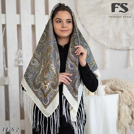 Сучасна кремова вовняна хустина Осінній подих, фото 1