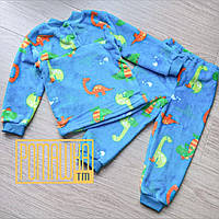 104 2-3 года (28) мягкая пушистая махровая теплая зимняя детская пижама для мальчика велсофт махра 4021 Голубо