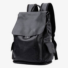 Шкіряний рюкзак чоловічий міський LIELANG. Чоловічий рюкзак для ноутбука з натуральної шкіри Чорний