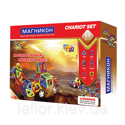 Конструктор магнітний Магнікон 66 деталей, фото 1