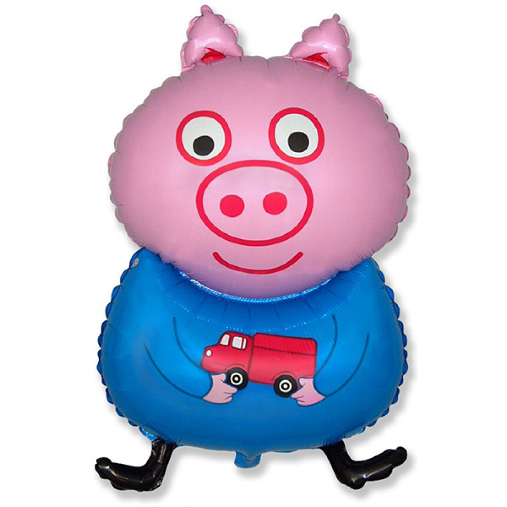 Фольгована куля Джордж порося з машинкою 79х45 см (Flexmetal) в упаковці