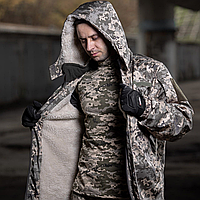 Военный бушлат пиксель ВСУ на меху + синтепон Зимняя армейская куртка-бушлат