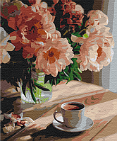 Картина по номерам Кофе с запахом пионов Картины в цифрах Цветы на холсте Раскраска 40х50 Brushme BS51686