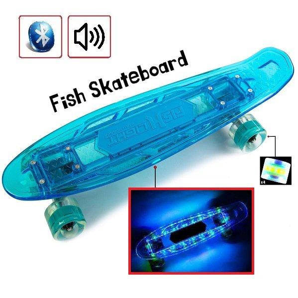 Пені Борд Fish Skateboard Original 22,5" Синій LED (Музичний і світиться)