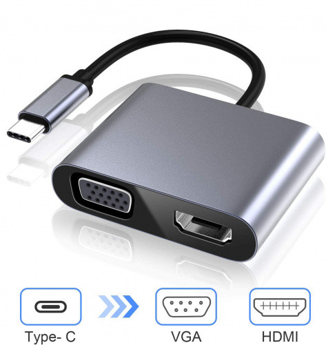 USB HUB адаптер XO HUB001 Type-C PD / USB 3.0 / HDMI / VGA