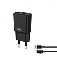 Сетевое зарядное устройство USB XO L92C 2.4A 2 Usb + кабель Lightning Black