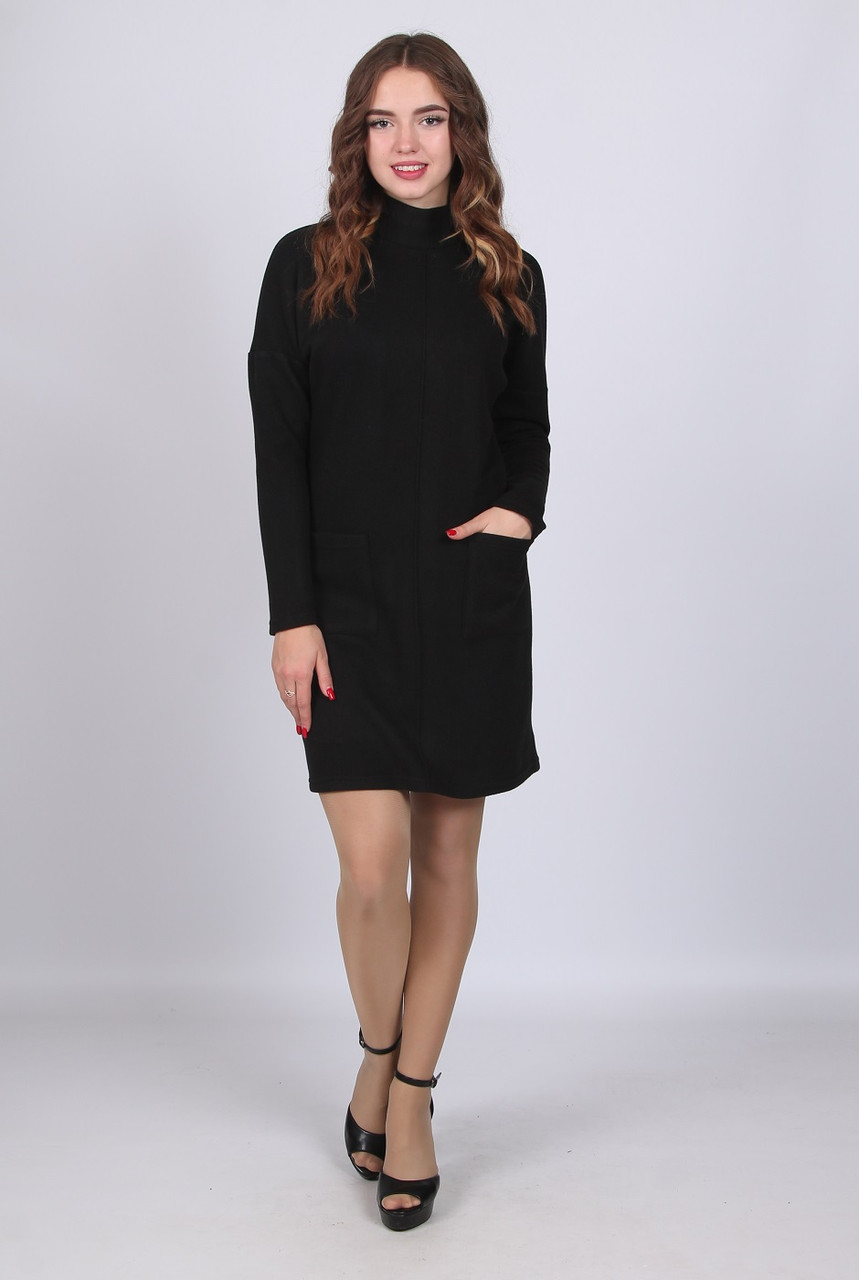 Плаття жіноче чорне однотонне з кишенями ангора міді Актуаль 112, 46