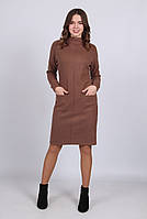 Платье теплое женское коричневое однотонный с карманами ангора миди Актуаль 114, 50