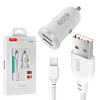 Автомобильное зарядное устройство USB XO TZ08 2.1A 2 Usb + кабель Type-C White