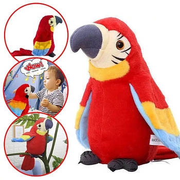 Інтерактивна іграшка-повторюшка Папуга Parrot Talking 22 см Червоний / М'яка іграшка Папуга