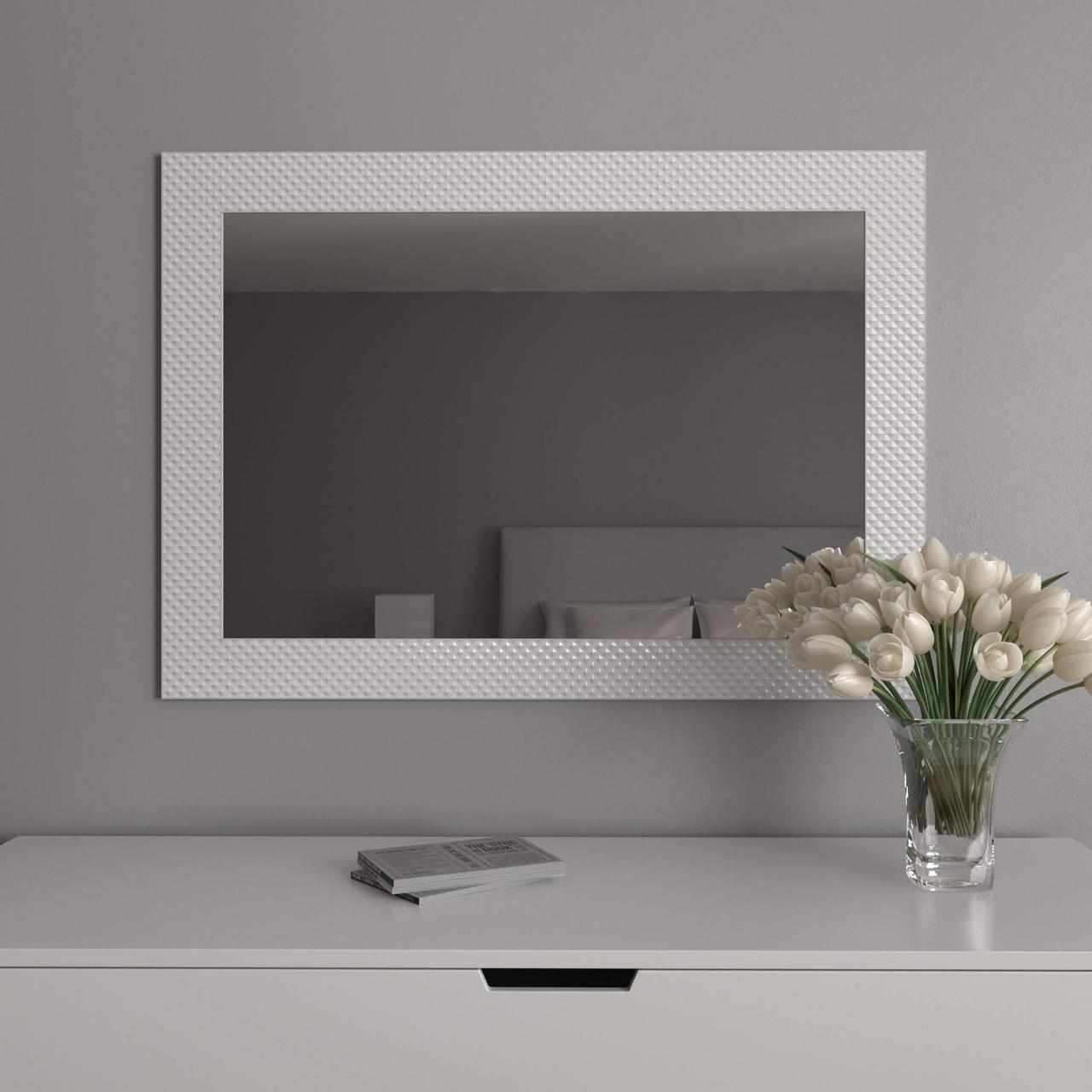 Прямокутне дзеркало в білій рамі 76х106 Black Mirror на стіну вологостійке для ванної кімнати, фото 1