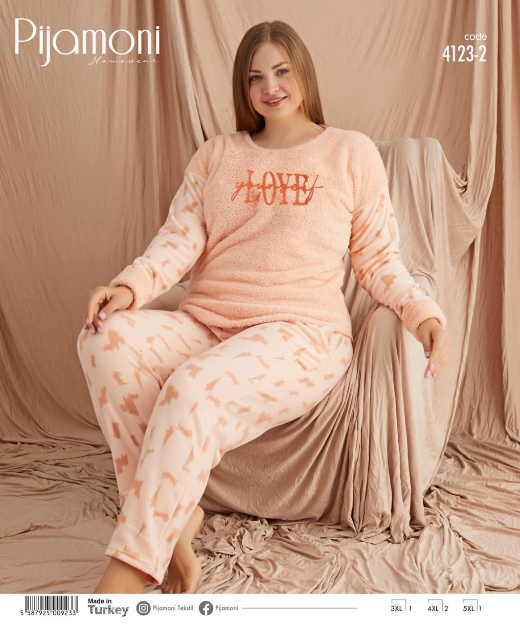 Тепла піжама жіноча батал флісова для дому Pijamoni Туреччина 4123