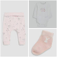 Дитячий комплект для дівчинки, боді, штанці, носочки 68-74 см ( 6-9M)