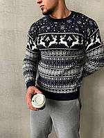 Новогодний свитер мужской зимний New Year с оленями черный Кофта мужская теплая шерстяная