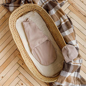 Пелюшка кокон на липучці (європелюшка) з шапочкою для новонароджених 0-3 місяців Strip Бежевий