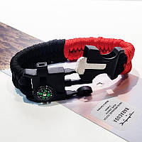 Браслет, З паракорду з компассом і вогнем, чорно-червоний, нейлон, Німеччина
