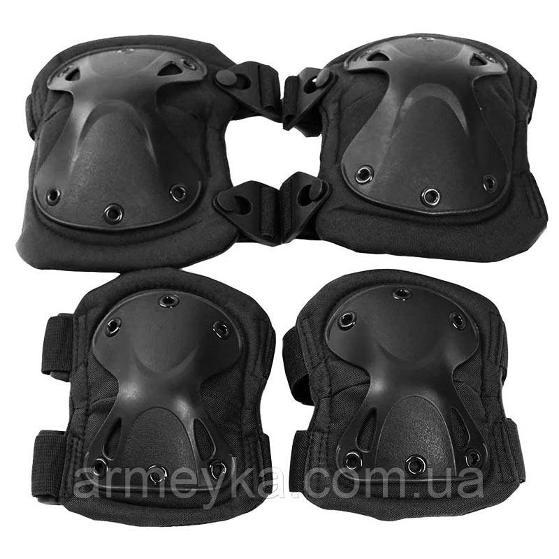 Комплект захисту, Анатомічні наколінники + налокітники, чорний, комбінований, PRC