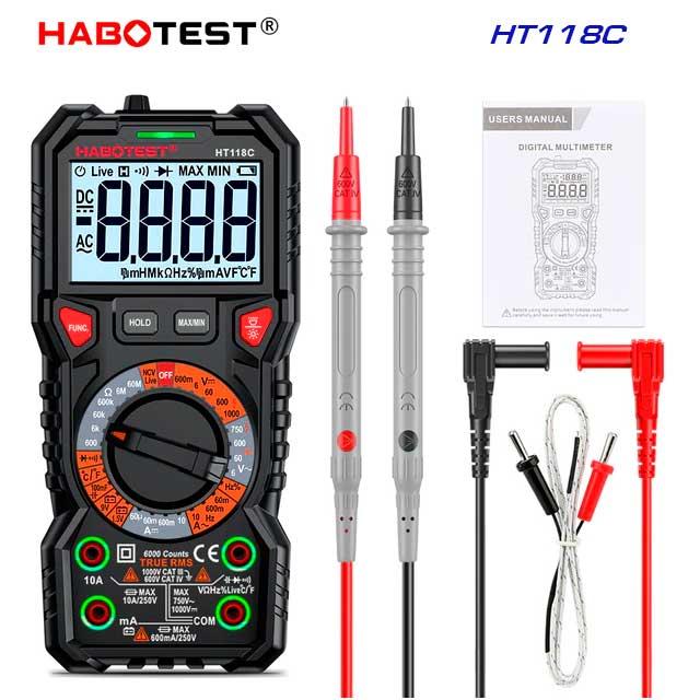 HABOTEST, HT118C, мультиметр TrueRMS, відліків: 6000, напруга: DC 1000В / AC 750В струм: 10А, опір: 60МОм,