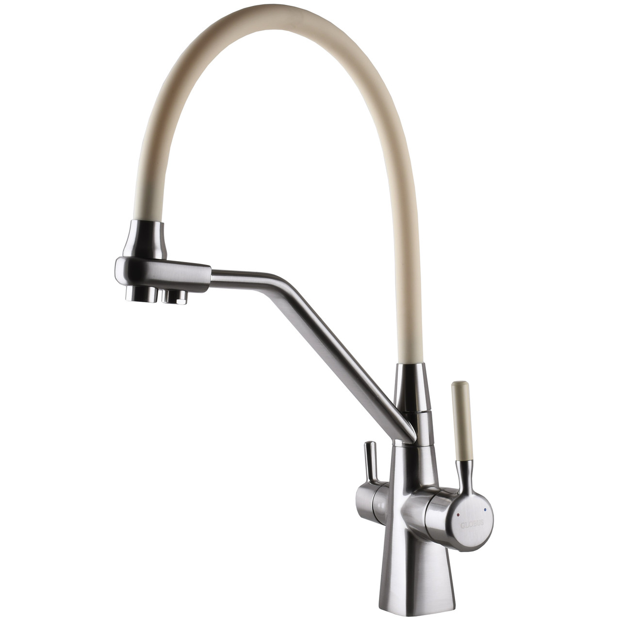 Змішувач для кухні латунний з гнучким гусаком під осмос GLux GLLR-0700-L-08-06 Слонова кістка, фото 1