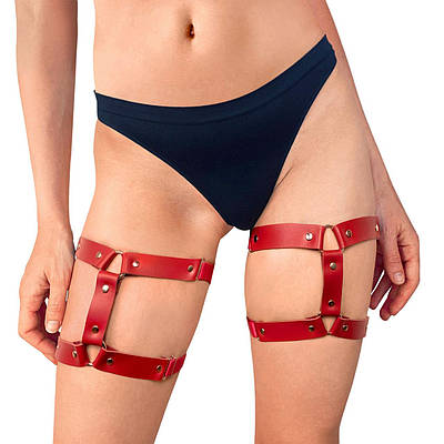 Гартери на ногу з натуральної шкіри Art of Sex — Kristina Leg Garters (2 шт.), колір Червоний