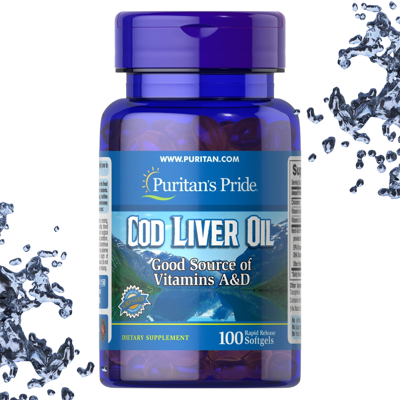 Олія печінки тріски + А та Д Puritan's Pride Cod Liver Oil Vitamins A&D 100 гелевих капсул