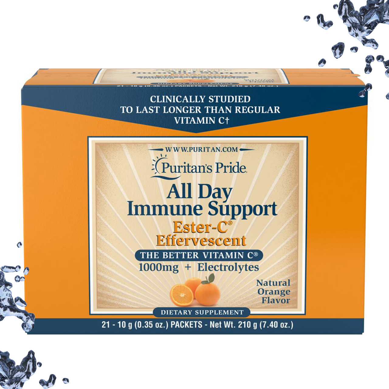 Вітамин С Puritan's Pride All Day Immune Support Ester-C Effervescent 1000 mg + Electrolytes 21 пакетиків, фото 1