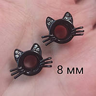 Тоннель в ухо котик, пара черный, 8 мм