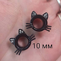 Тоннель в ухо котик, пара Черный , 10 мм