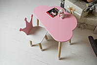 Дитячий столик хмарка і рожевий стільчик коронка з білим сидінням. Столик для ігор, занять, їжі, фото 6