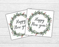 Мини открытка поздравительная "Happy New Year" для подарков, цветов, букетов (бирочка)