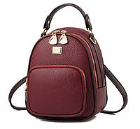 Модный женский мини рюкзак сумка. Маленький качественный рюкзачек для девушки. Бордовый (без брелка)