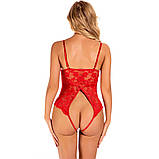 Еротичний червоний боді прикрашений атласною стрічкою, фото 3
