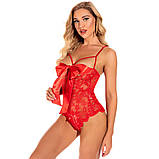 Еротичний червоний боді прикрашений атласною стрічкою, фото 4