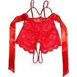 Еротичний червоний боді прикрашений атласною стрічкою, фото 6