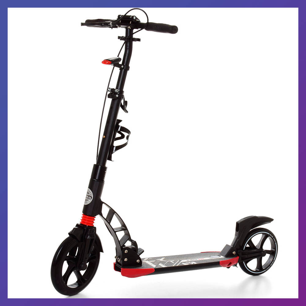 Самокат міський двоколісний для дорослих і дітей від 8 років з ручним гальмом ITRIKE SR 2-014-B чорний, фото 1